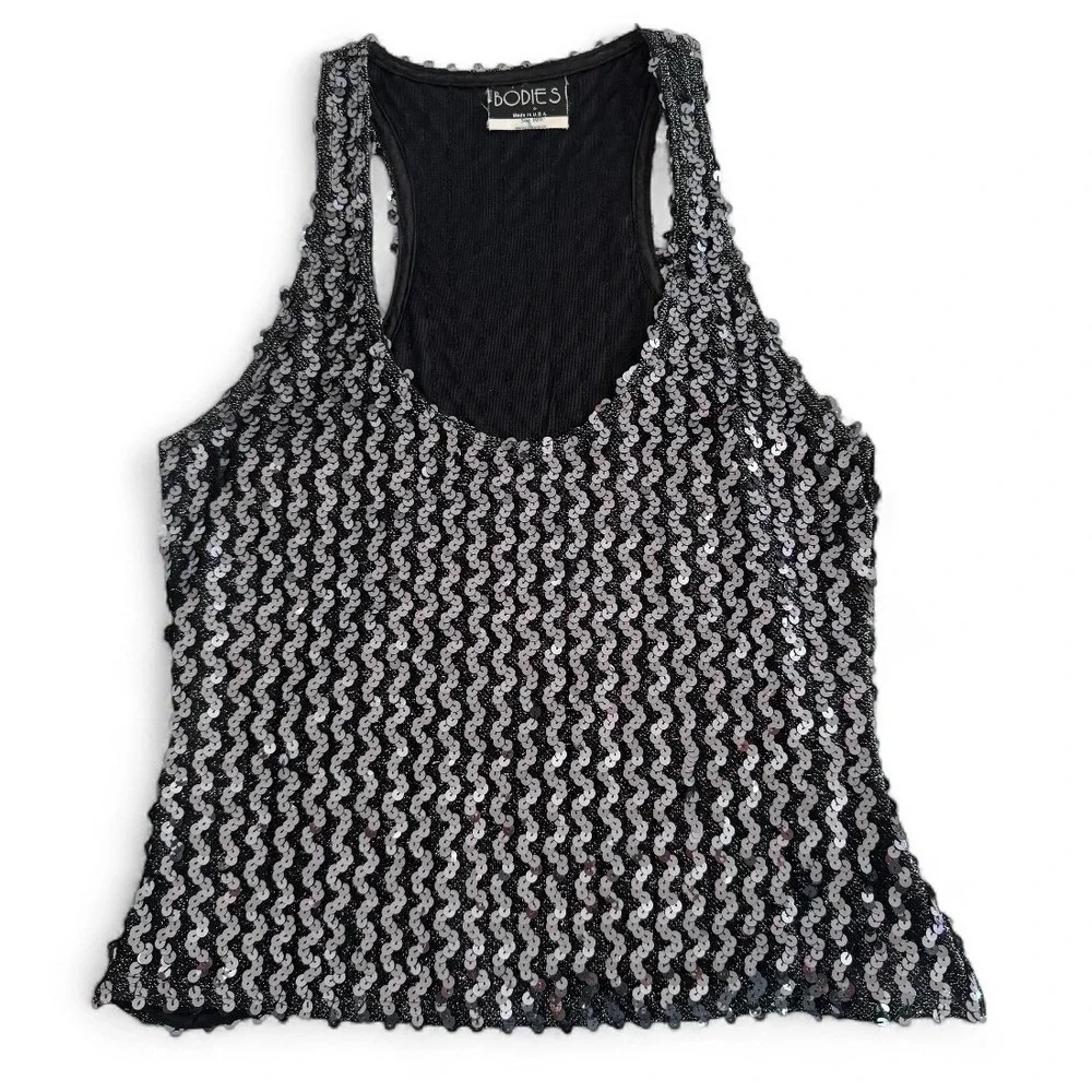 VTG Sparkly Sequin Halter Top M Sleeveless Glittery Party Night Club Disco Y2K - Picture 6 of 15